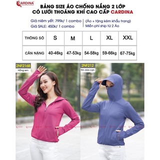 Áo chống nắng 2 lớp thông hơi CARDINA tặng kèm khẩu trang 3 lớp