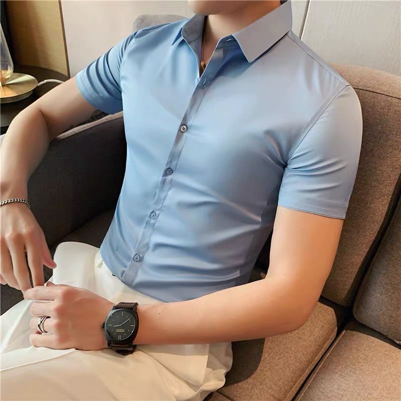 Áo Sơ Mi Tay Ngắn Dáng Ôm Phong Cách Hàn Quốc Thời Trang Công Sở Cho Nam Giới