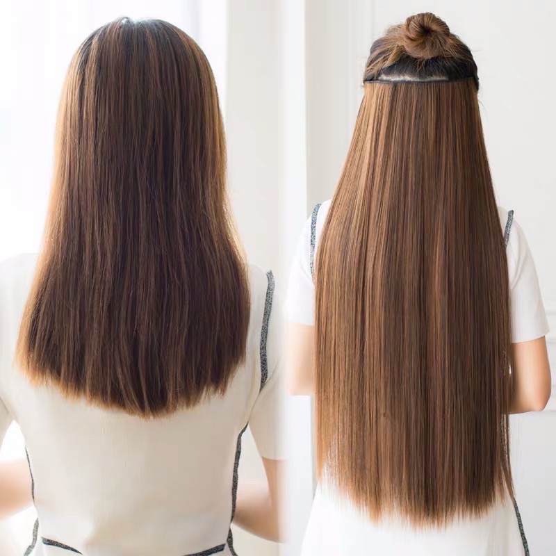 Tóc Giả Kẹp Thẳng Dài 55-60cm – Tóc Nối Kẹp 1 Mảnh Tự Nhiên Dày 180-200g, Suôn Mượt Như Tóc Thật, Không Lộ Kẹp Dễ Gắn