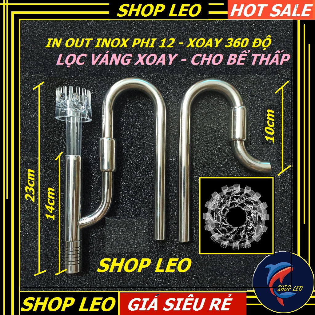 Bộ in out inox phi 12 ngắn (L=15cm) lọc váng 