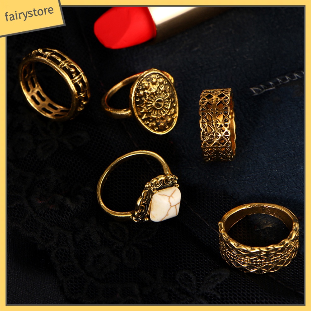 Set 5 Nhẫn Đeo Khớp Ngón Tay Vintage Cho Nữ