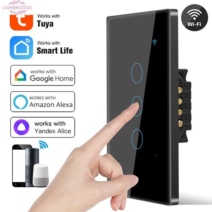Công Tắc Cảm Ứng Thông Minh Không Có Ổ Cắm Wifi Tuya Trung Tính 110-240V 10a Tấm Kính Alexa Tuya Google Livebecool