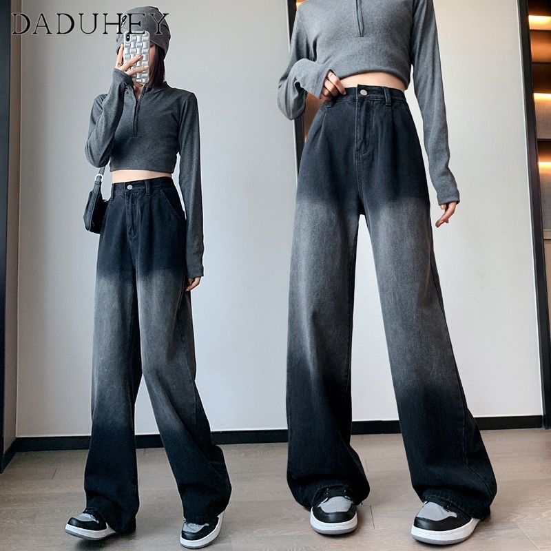 Ảnh DaDuHey 2023 New Korean Version of Ins Washed Gradient Jeans High Waist Wide Leg Pants Women's Straight Pants 4