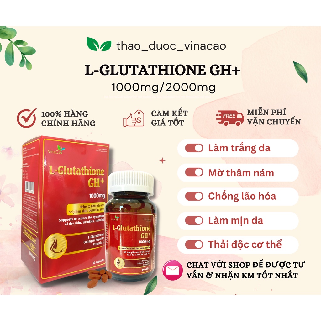 Vin ung trng da cao cp L-Glutathione GH+ 1000mg dng trong 1 thng |  Shopee Vit Nam
