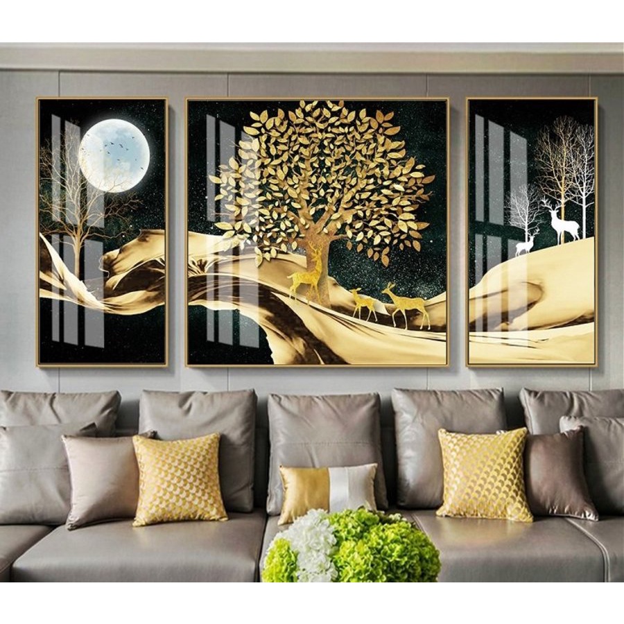 Bộ 3 tấm tranh tráng gương cao cấp decor trang trí phòng ngủ, phòng khách - Tranh treo tường nghệ thuật Lala