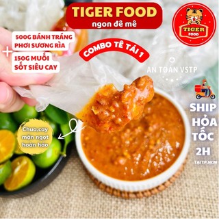 Bánh tráng phơi sương rìa + Muối sốt siêu cay TIGER FOOD Siêu phẩm bánh tráng chấm muối tắc Ngon TÊ TÁI phải thử ngay