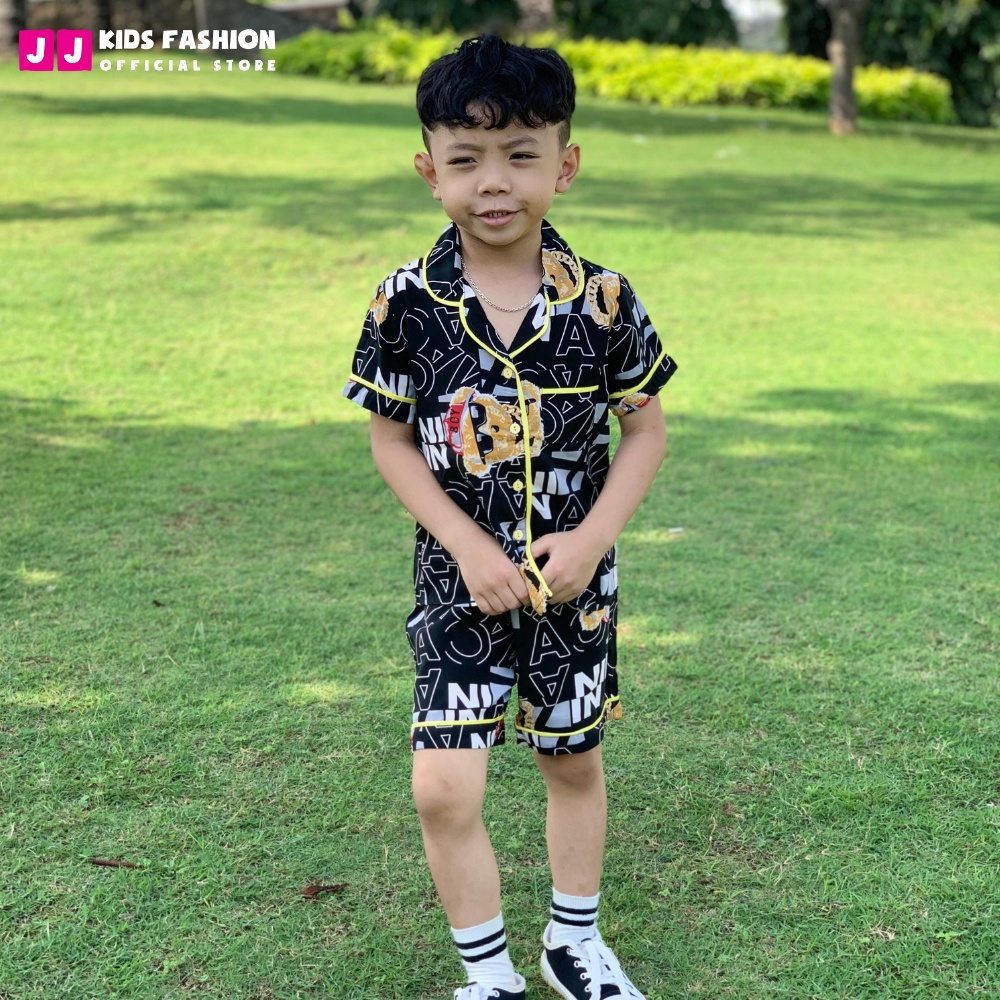 Bộ bé trai mùa hè JJ KIDS Pijama lụa mềm mại, in hình thú dễ thương 2,3,4,5,6,7,8,9,10,11,12 tuổi