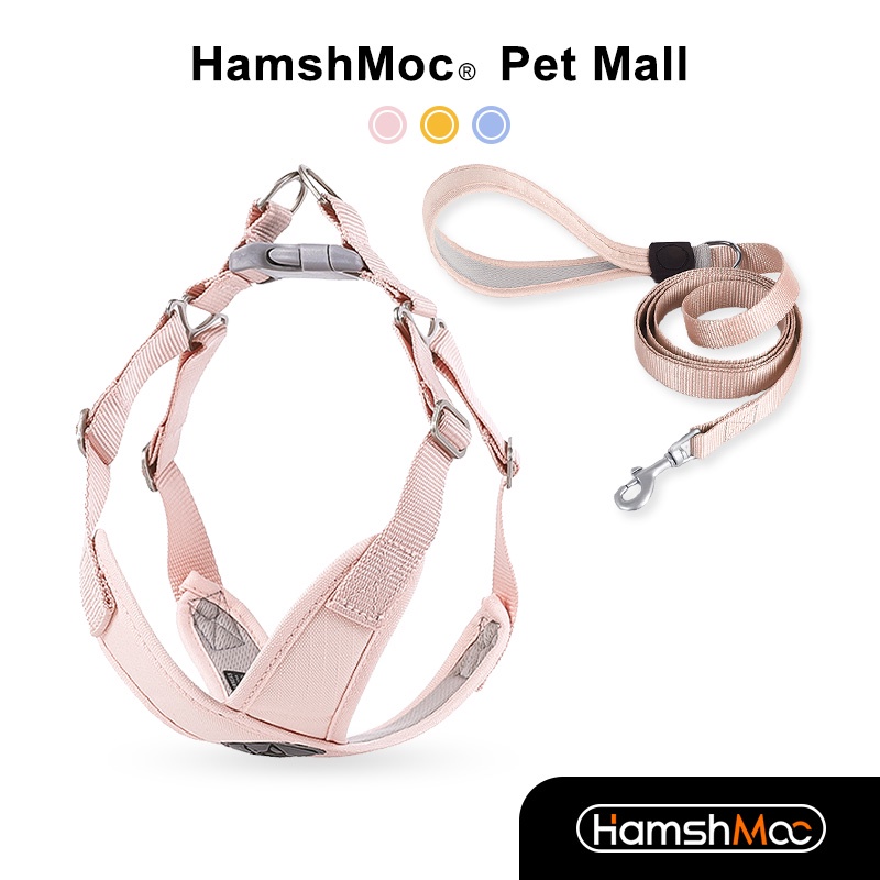 HamshMoc Bộ dây nịt và dây xích cho chó thoáng khí HamshMoc Dây nịt thú cưng có thể điều chỉnh thoải mái với tay cầm điều khiển dễ dàng cho chó nhỏ vừa