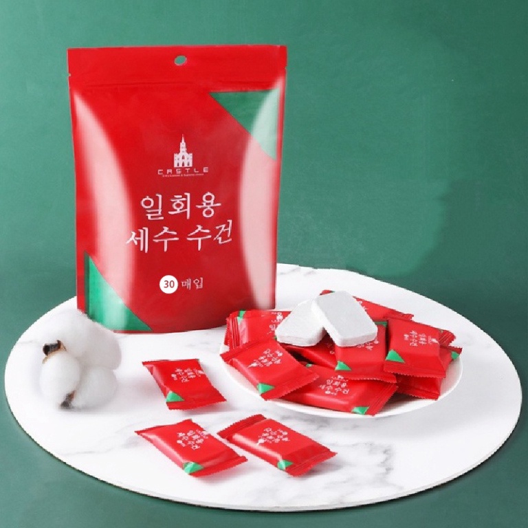 Bịch 20 viên khăn nén hình kẹo mềm mịn, an toàn cho da nhỏ gọn tiện lợi mang đi du lịch