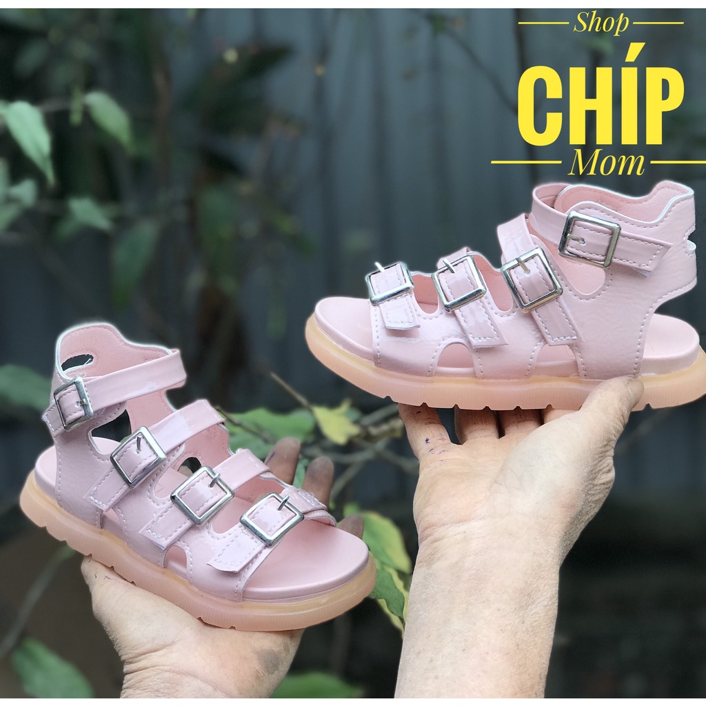 sandal chiến binh bé gái dép quai hậu đi học cho bé có quai dán da PU bóng mềm đế dèo chống trượt QCCC full hôp 777
