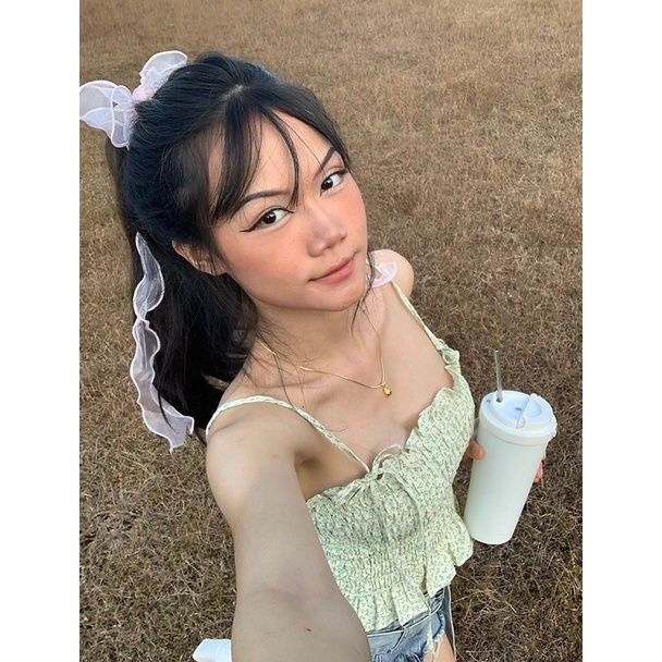 Áo ống  nhún hoa cột dây