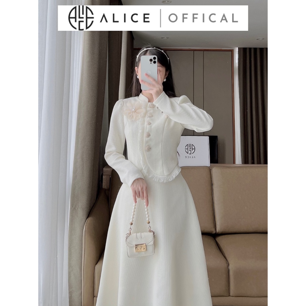Ảnh Set Dạ Mềm Lót Lụa Cao Cấp ALICE Kèm Chân Váy Xoè, Thiết Kế Hoa Cài Ngực Thanh Lịch, Sang Trọng S253 4