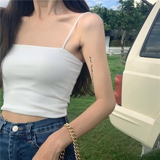 Áo hai dây croptop màu trắng chất thun tăm cúp ngực mặc trong áo blazer - Áo hai dây Minstore