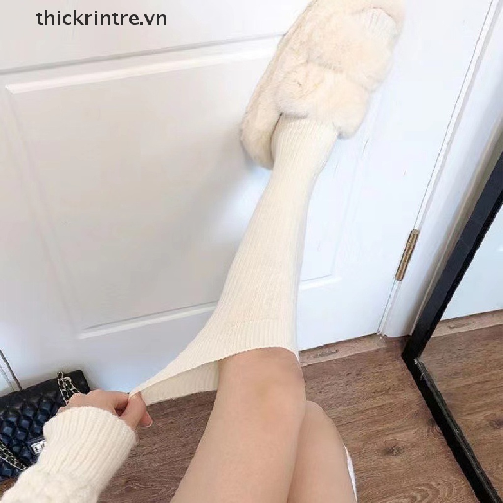 1 Đôi Tất Cotton Dệt Kim Giữ Ấm Chân Màu Trơn Thời Trang Thu Đông Cho Nữ