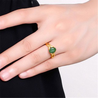 ♥[Bướm Tình Yêu Hoa] Nhẫn Mạ Vàng Đính Đá Hetian Ngọc Jasper Cầu Hôn Nữ Trang Sức Phong Cách ins