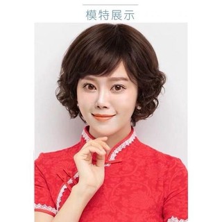 Bộ Tóc Giả Nguyên Đầu Ngắn Xoăn Đuôi Nhẹ Mái Chéo Trung Niên TN04 HaminStore