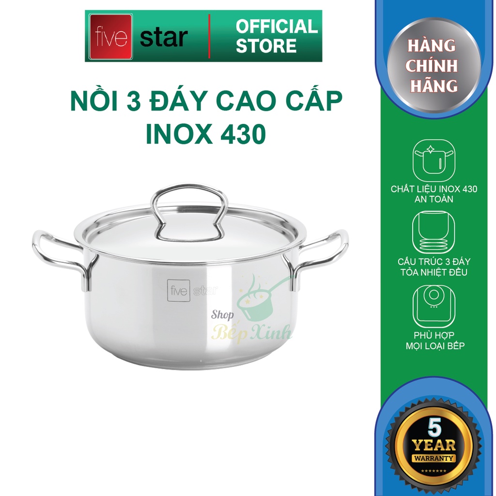 Ảnh Nồi inox 3 đáy sandwich inox 430 FiveStar Standard bếp từ nắp inox ( 16cm / 18cm / 20cm / 24cm ) , dùng được mọi bếp 1