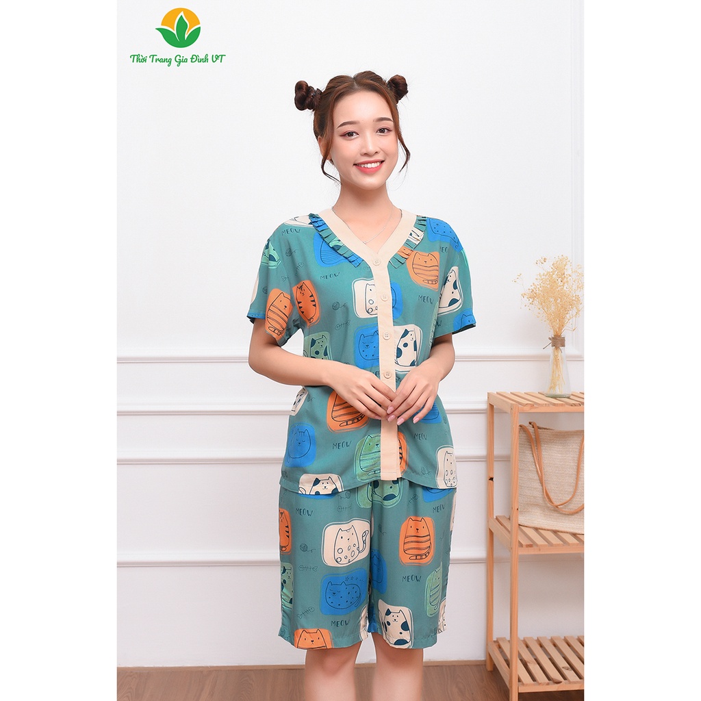 Đồ bộ mặc nhà nữ quần lửng, áo cộc tay mùa hè Việt Thắng, chất lanh tole - B06.2304