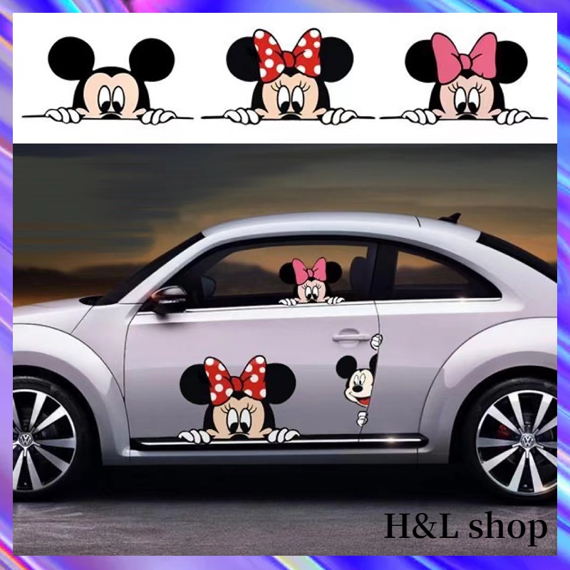 Hl Miếng Dán Trang Trí Xe Hơi Họa Tiết Hoạt Hình Mickey Minnie Dễ Thương