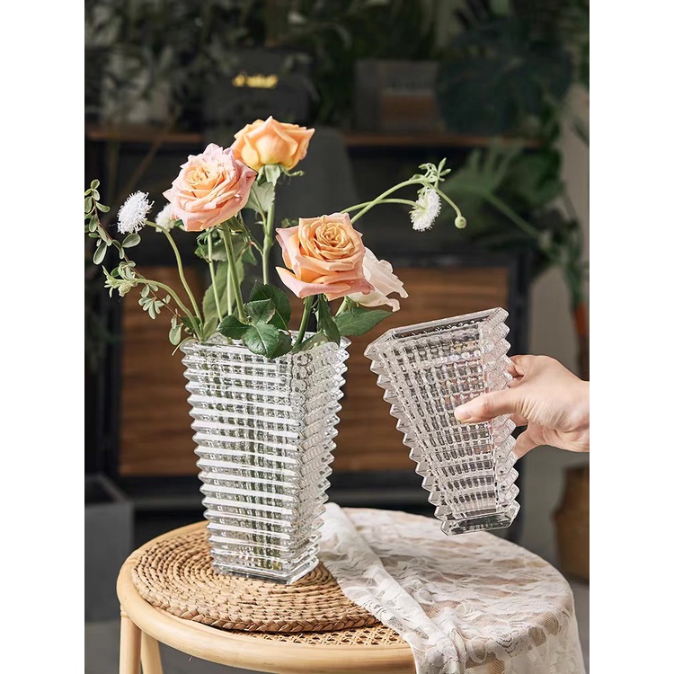 Bình hoa pha lê dáng loe cao decor và cắm hoa sang trọng sz 23.5 cm