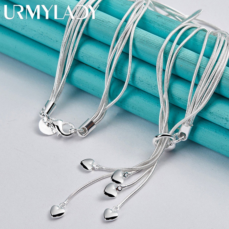 Vòng cổ Bạc 925 18 Inch Mặt Hình Trái Tim Thời Trang Dành Cho Nữ