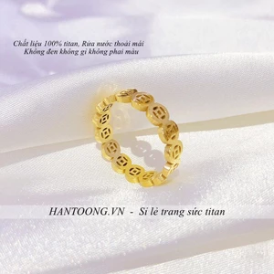 Nhẫn kim tiền bằng titan không gỉ mạ vàng 18k kiểu cổ điển sang trọng dành cho phái nữ