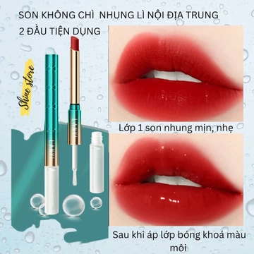 Son môi nhung lì không trôi son không chì không khô môi chính hãng Lanyi nội địa trung son cây 2 đầu son và gel khoá màu