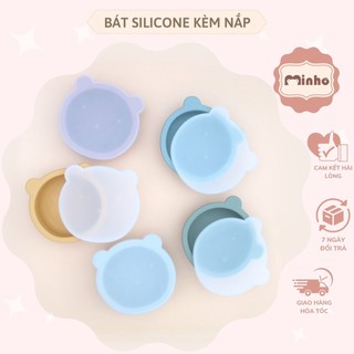 Bát ăn dặm kèm nắp đậy hình gấu có đế hít chống đổ