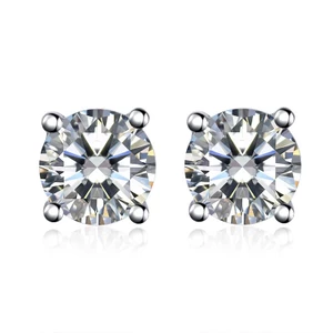 Bông tai nụ Moissanite bạc ý xi bạch kim