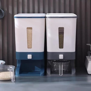 Thùng đựng gạo 10kg Hokori cao cấp Việt Nhật 5338 nhấn nút là lấy được gạo tặng kèm cốc đong aladanh-net-vn