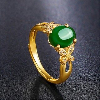 ♥[Bướm Tình Yêu Hoa] Nhẫn Mạ Vàng Đính Đá Hetian Ngọc Jasper Cầu Hôn Nữ Trang Sức Phong Cách ins