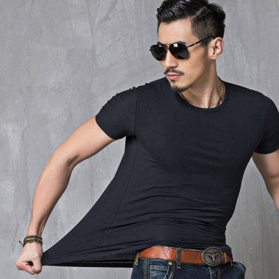 Áo Thun Trơn Tay Ngắn Cổ Tròn Chất Liệu Polyester Phong Cách Hàn Quốc Cho Nam Giới
