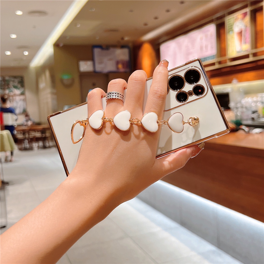 Ốp Lưng Cho Samsung Galaxy A55 A35 A15 A14 A13 A54 A34 5G A53 A52 A24 A25 A23 Mạ Silicon Trái Tim Tình Yêu Hoa Văn Bên Vòng Tay Vỏ Mềm