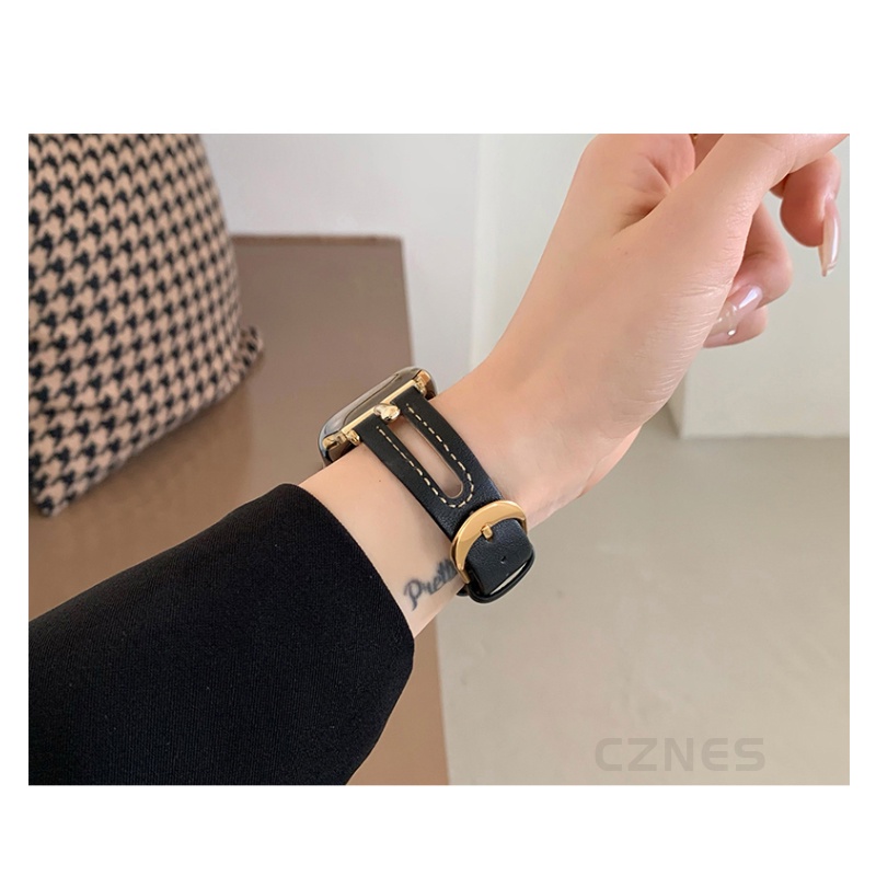 Phụ kiện kim loại da thật màu vàng đen dành cho nữ dành cho Apple Watch S11 SE3 Ultra3 S10 S9 S8 SE S7 S6 Ultra 49mm 46mm 42mm 40mm 44mm 41mm 45mm Iwatch Band