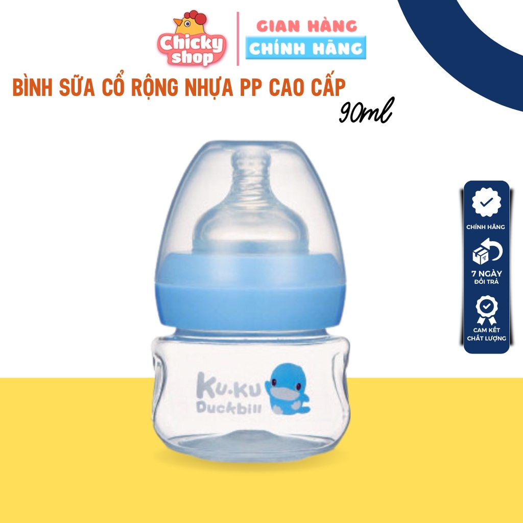 Bình sữa cổ rộng nhựa PP cao cấp 90ml KUKU KU5934 cho bé sơ sinh chống đau bụng, không chứa BPA