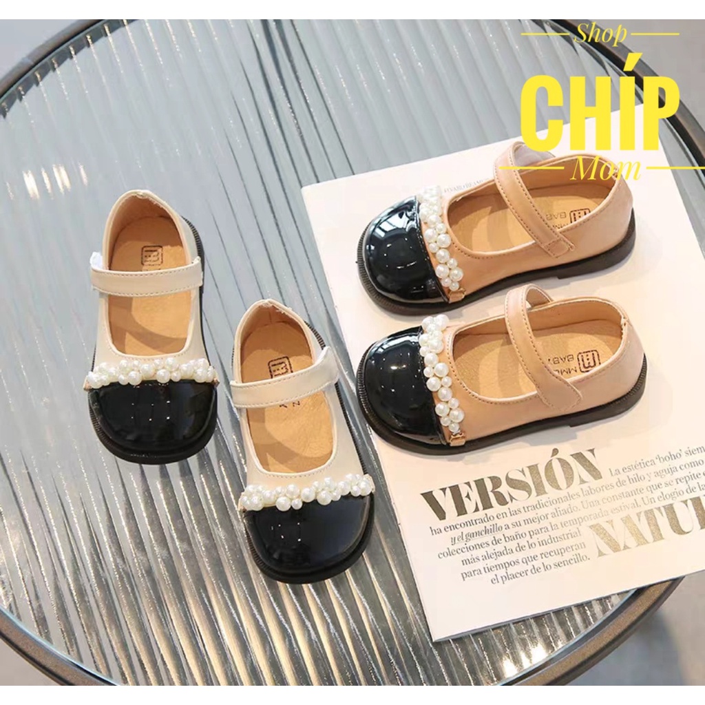 giày búp bê bé gái giày bệt cho bé quai ngọc điệu đà êm chân MG BABY đế chống trượt đen trắng cho bé từ 1 tuối V763