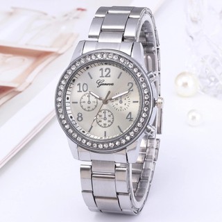 Đồng Hồ Cơ Mặt Tròn Đính Kim Cương Dây Inox Cao Cấp Chống Thấm Nước Thời Trang Cho Nam Nữ