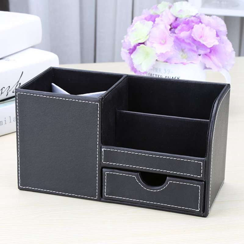 1 Chiếc Da PU Đa Năng Để Bàn Văn Phòng Phẩm Tổ Chức Hộp Bảo Quản Bút / Bút Chì, Điện Thoại Di Động, Thẻ Tên Doanh Nghiệp Điều Khiển Từ Xa