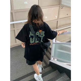 Áo thun nữ cộc tay Mabudi 2 màu Đen, Trắng form rộng tay lỡ free size