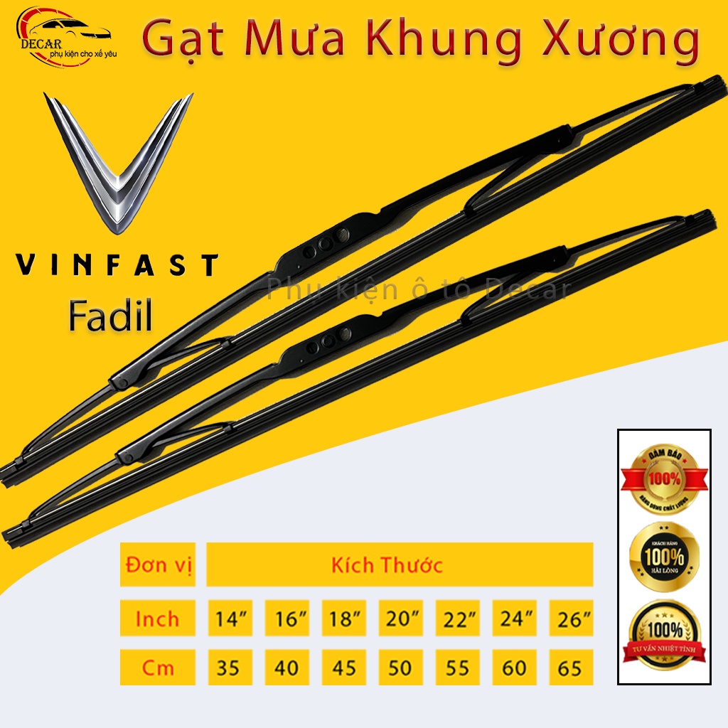 Gạt mưa ô tô Vinfast Fadil , cần gạt nước mưa oto Fadil khung xương lưỡi silicon gạt sạch, dễ lắp đặt