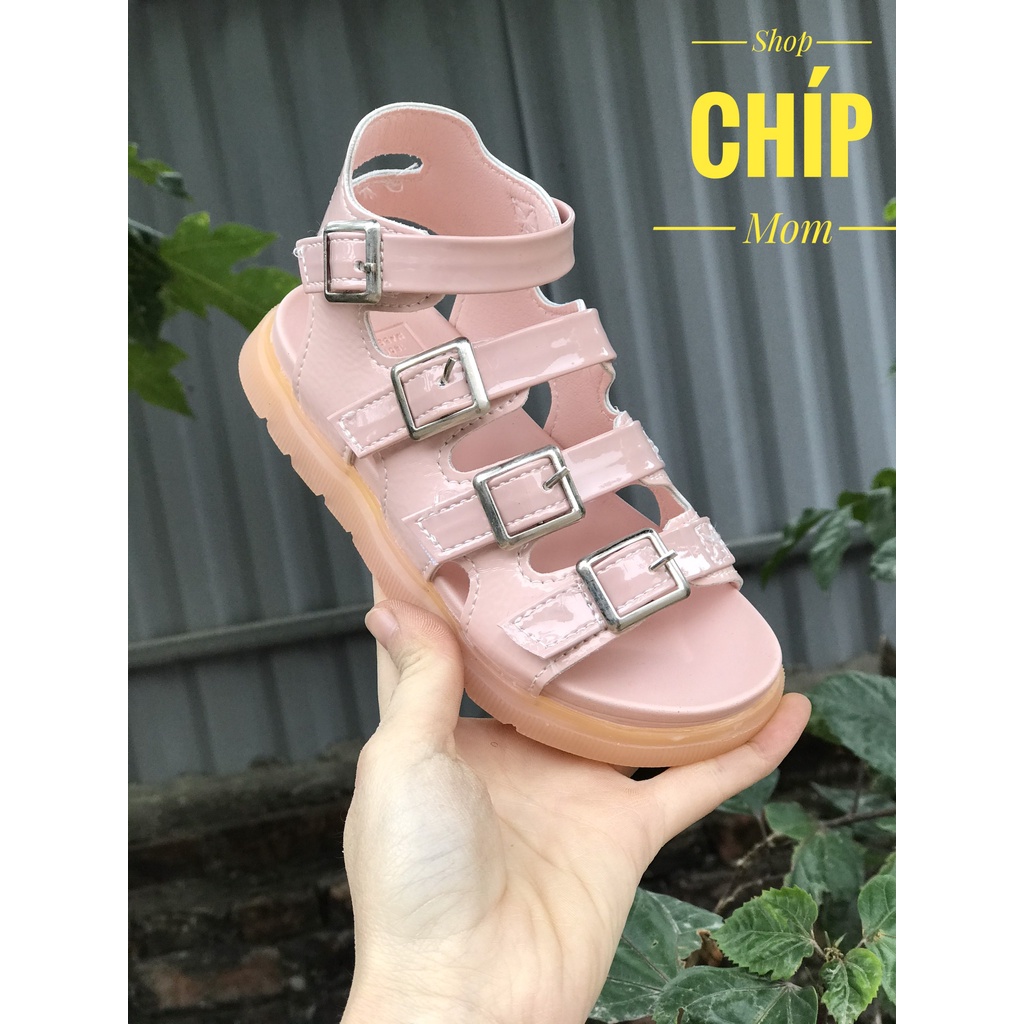 sandal chiến binh bé gái dép quai hậu đi học cho bé có quai dán da PU bóng mềm đế dèo chống trượt QCCC full hôp 777