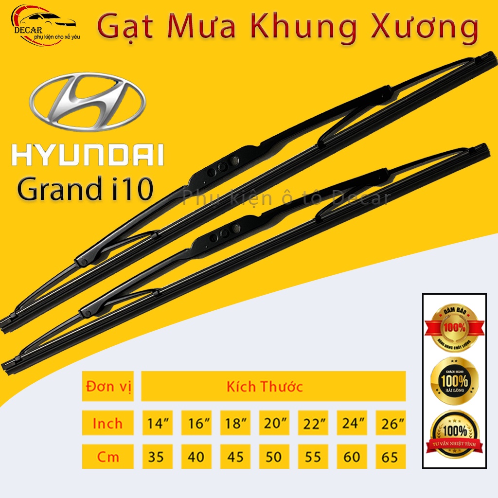[HYUNDAI I10] Cần gạt mưa khung xương, chổi gạt mưa xe Hyundai I10 , gạt kính xe oto, thanh gạt nước mưa gạt mưa