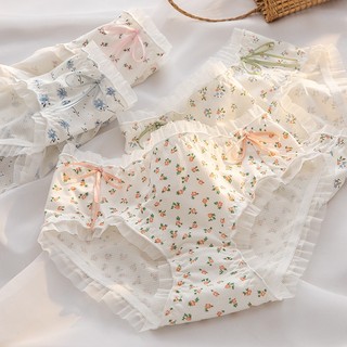 Quần Lót Cotton Lưng Vừa Họa Tiết Hoa Dễ Thương Cho Nữ
