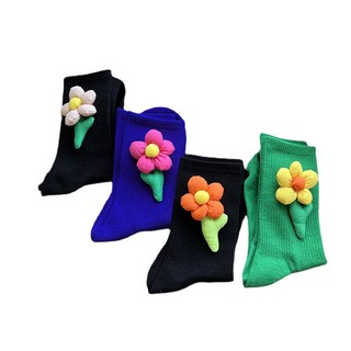 Ống Ngắn Mùa Xuân Thu Tất Handmade Ba Chiều Dễ Thương Hoa Nhỏ Cọc Tất Hoa Nhiều Màu Sắc Hoa Tất Cotton Cô Gái Tất