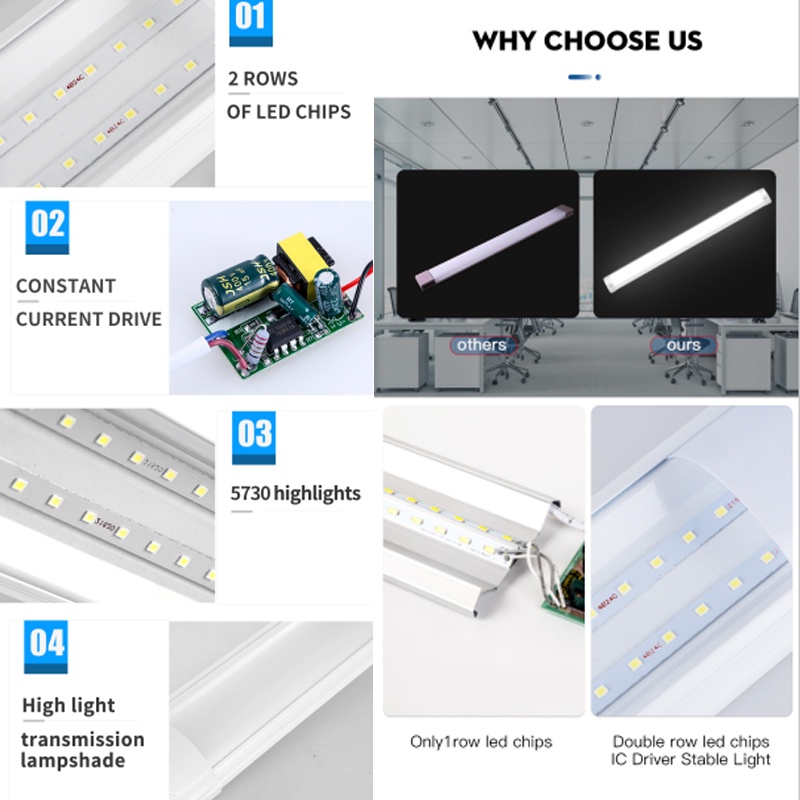 Đèn ống Led, đèn led T5 30cm/50cm, Ống bán nguyệt 10W 20W Trang trí tường cho phòng khách tủ tủ bếp Đèn trần siêu sáng [Ống +1.8m Cắm]