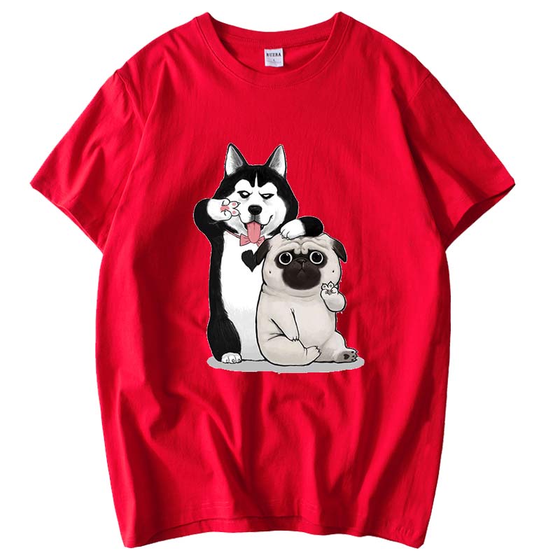 Áo Thun Nam Form Rộng HappyTee - Mẫu In Hình Husky Pug Ngộ Nghĩnh Chất Vải Cotton 100 Màu Đỏ,Trắng,Đen,Xanh Navi