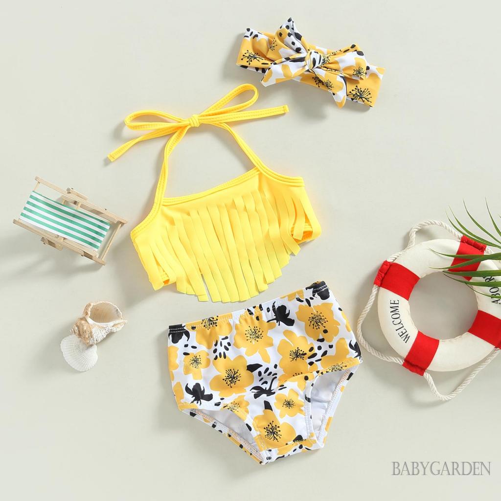 Bộ Đồ Bơi 3 Mảnh Áo + Quần Short In Hoa / Dâu Tây Màu Trơn Dành Cho Bé Gái 0-3 Tuổi