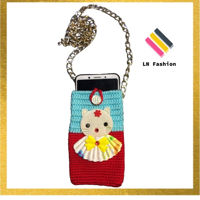 Túi đựng điện thoai móc thủ công bằng len- Túi len handmade- Móc len thủ công