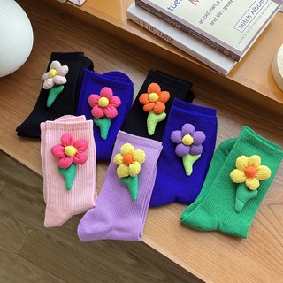 Ống Ngắn Mùa Xuân Thu Tất Handmade Ba Chiều Dễ Thương Hoa Nhỏ Cọc Tất Hoa Nhiều Màu Sắc Hoa Tất Cotton Cô Gái Tất