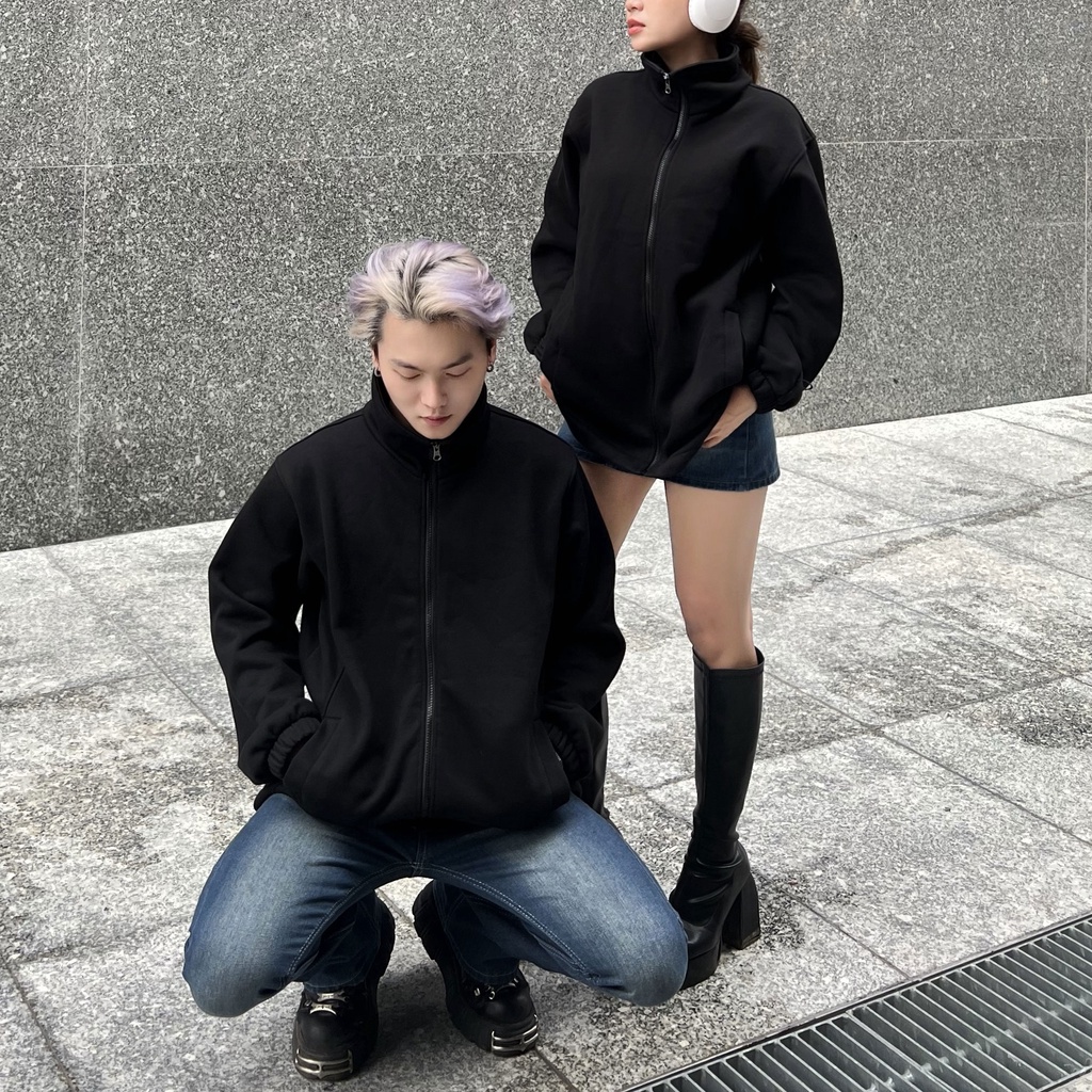 Áo Khoác Nam Nữ Unisex Form To Oversized Cổ Lọ Nỉ